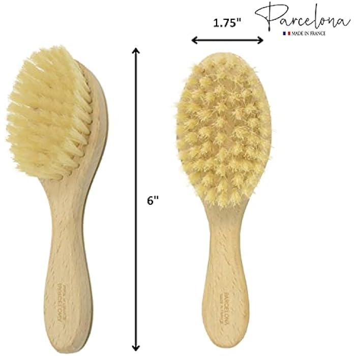 Parcelona French Grooming Wooden 6" Celluloid Soft Natural Silk Bristles Baby Brush for Girls and Toddlers Styling Girls Hair Accessories (Wooden Brown) - Image 4